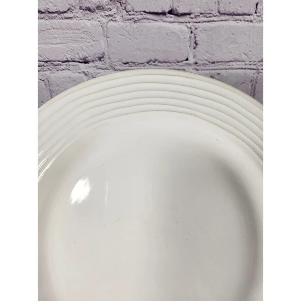 Four‎ Pier 1 Ashlee White Dinner Plates All White Embossed Rings On Rim